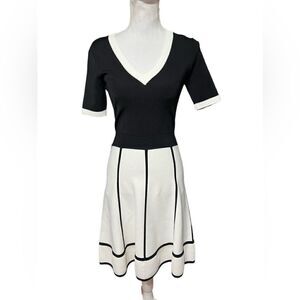 Kimora Lee Simmons Black White Pointelle Knit Sweater Dress